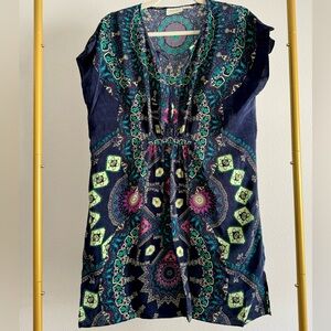 Maeve Anthropologie Medalion Silk multicolor mini dress Sz S